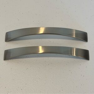 SET OF TWO Silver toned long metal handles with screws 6" long brushed nickel